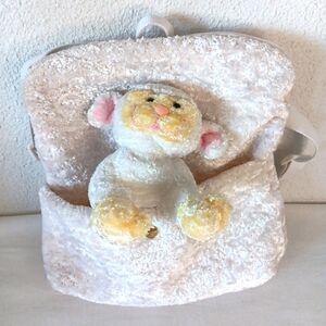 Commonwealth Snowy White Lamb Backpack Removable Plush Satin Lining Adjustable